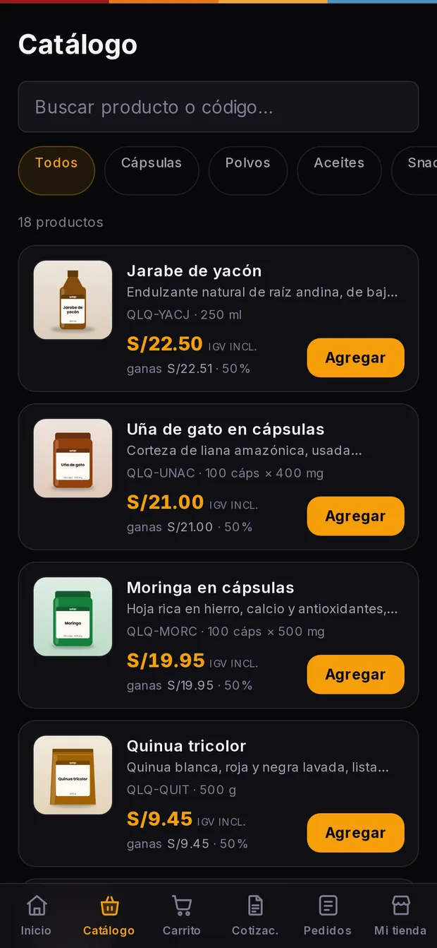 Catálogo del distribuidor con su precio y cuánto gana en cada producto
